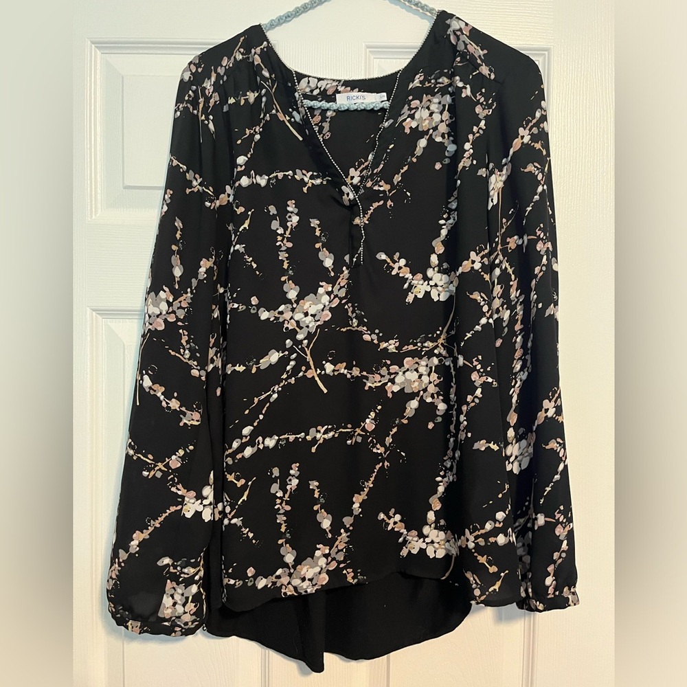 Ricki’s Long Sleeve Blouse with silver beading along neckline